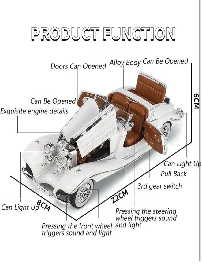 richtots Premium Die-Cast Zinc Alloy 1:24 Scale 1936 Merrc-Bennz Classic Large with 4 Openable Doors,Lights & Music & Working Steering【White】【Pack of 1】 (White) - Image 2
